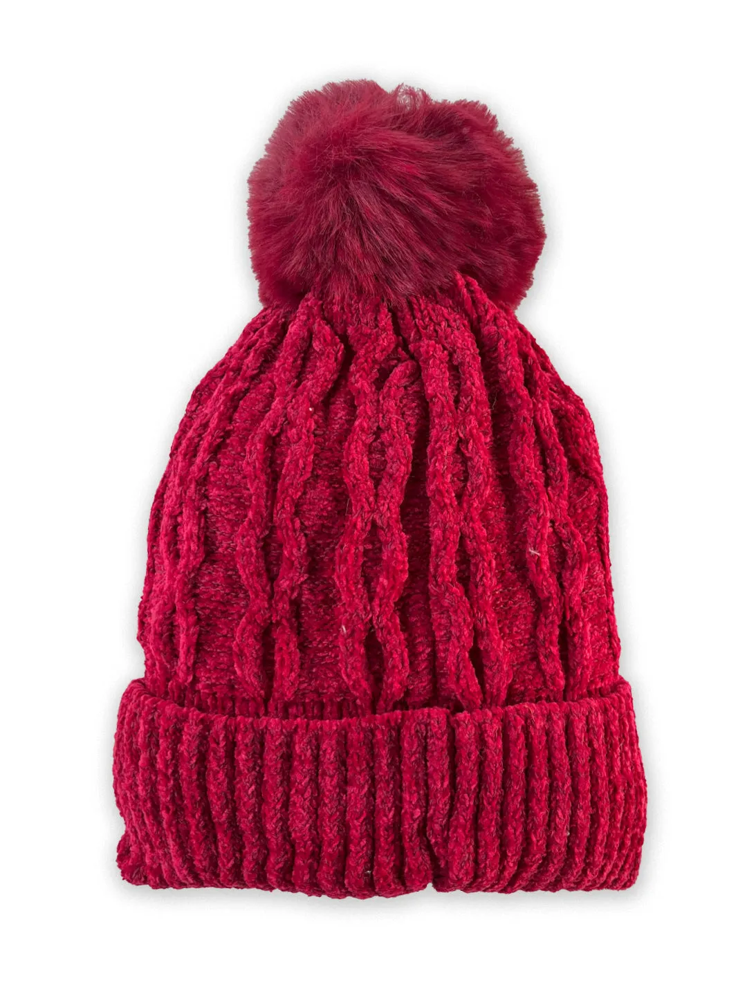 Chenile Baby Knitted Cap with Faux Fur