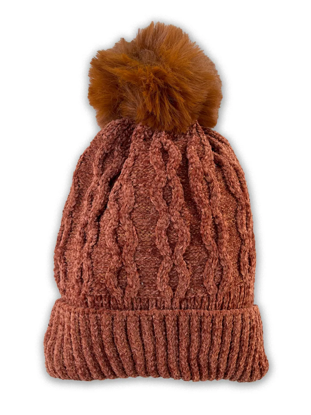 Chenile Baby Knitted Cap with Faux Fur