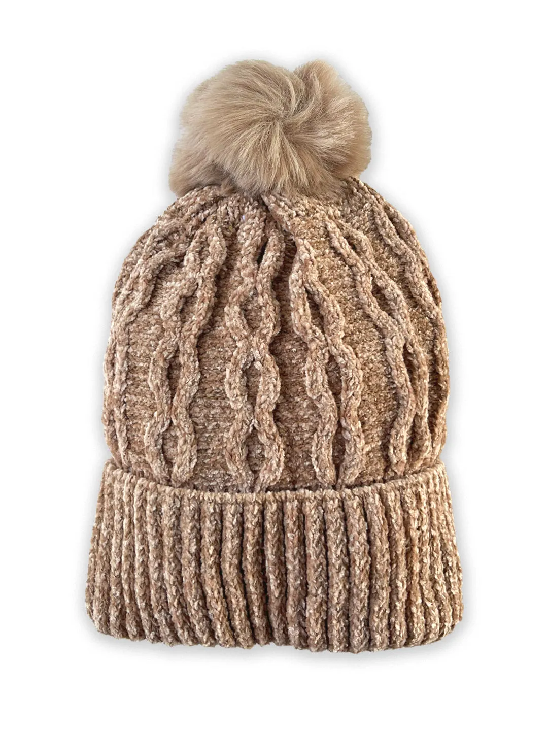 Chenile Baby Knitted Cap with Faux Fur