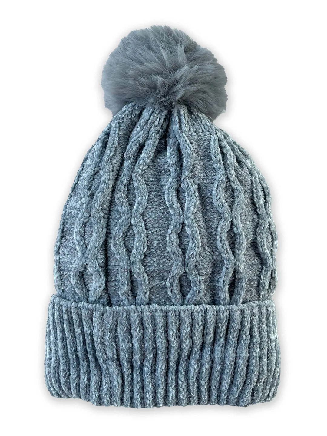 Chenile Baby Knitted Cap with Faux Fur