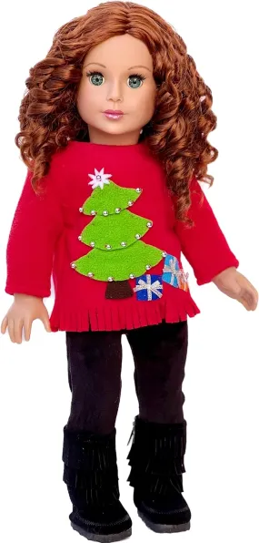 Christmas Sweater - Doll Clothes for 18 inch Dolls - 3 Piece Doll Outfit - Red Sweater, Black Pants and Boots