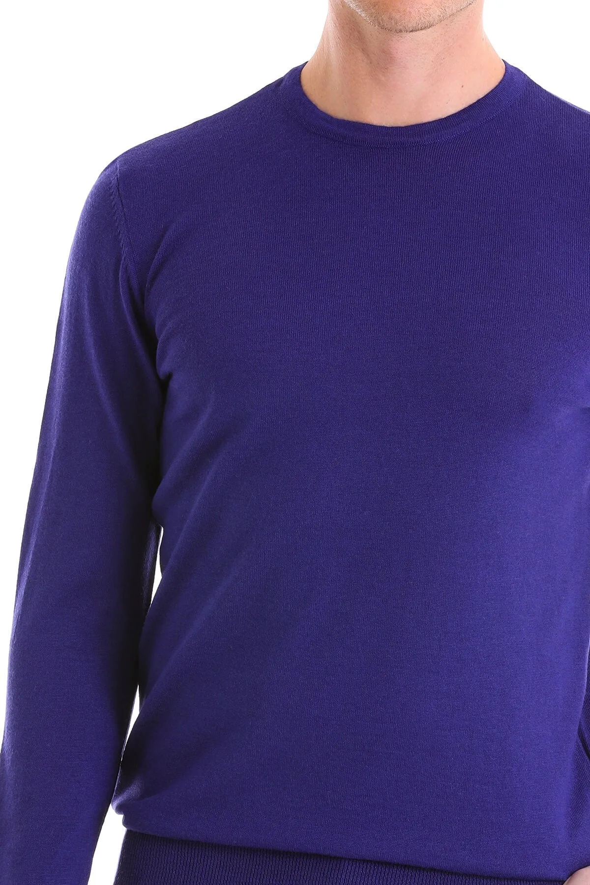 Comfort Fit Wool Blend Sax Blue Crewneck Sweater