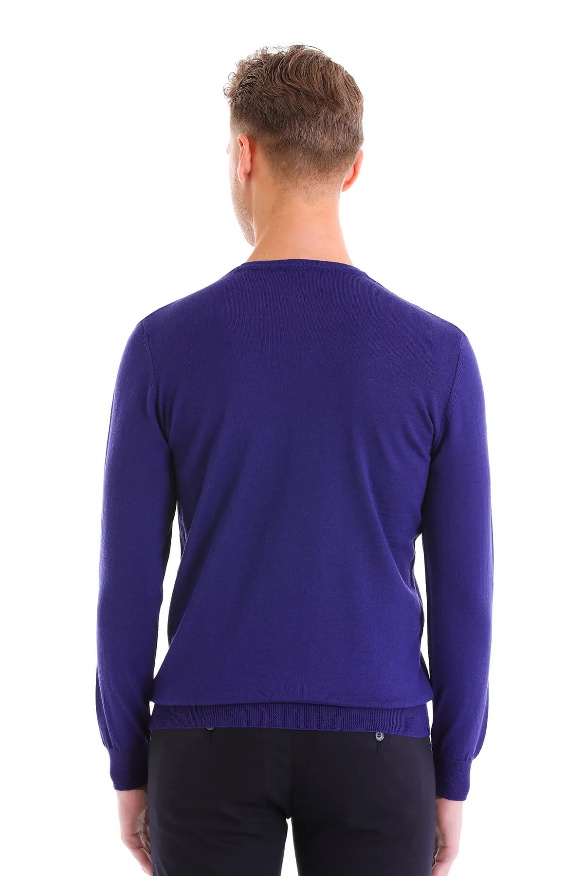 Comfort Fit Wool Blend Sax Blue Crewneck Sweater