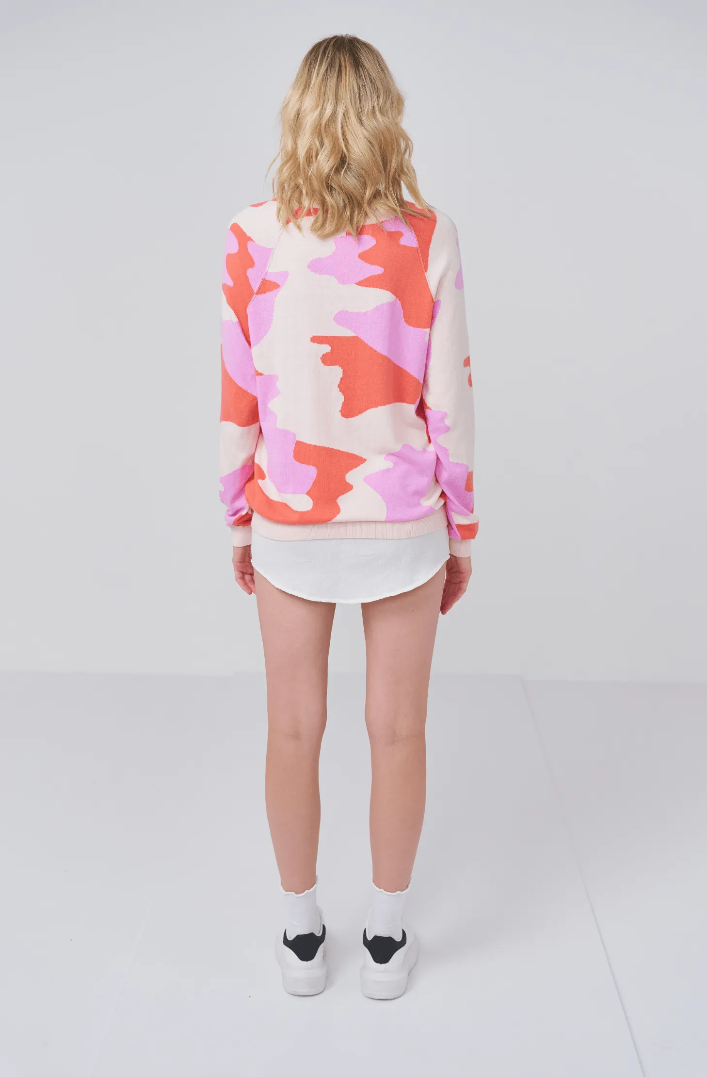 Cora Camo Sweater White Orange Pink