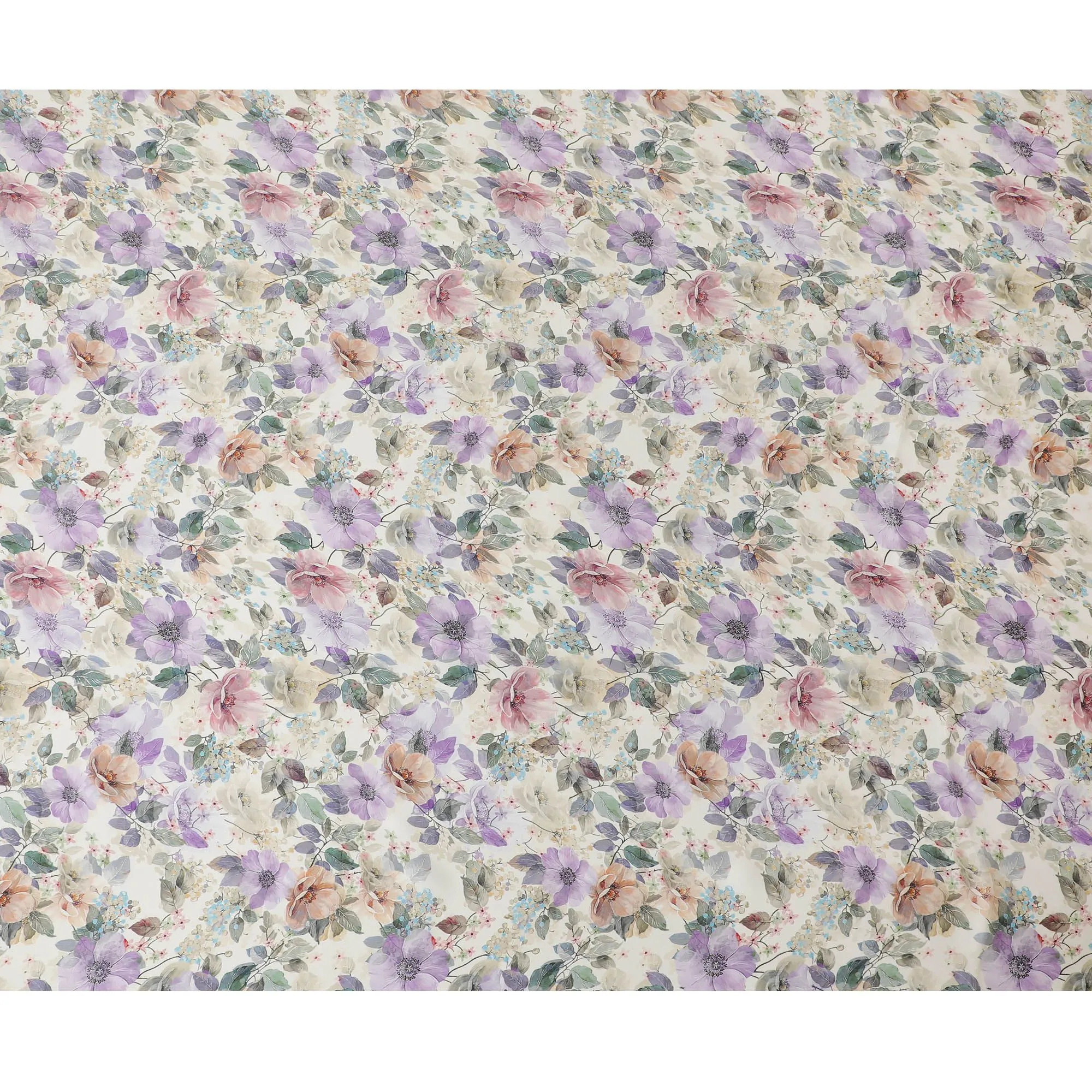 Cream synthetic organza fabric with multicolor print in floral design-D16760