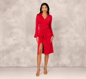 Crepe Back Satin Midi Dress In Red