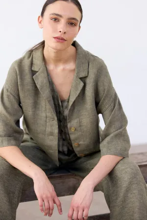 Cropped Linen Jacket - Musgo