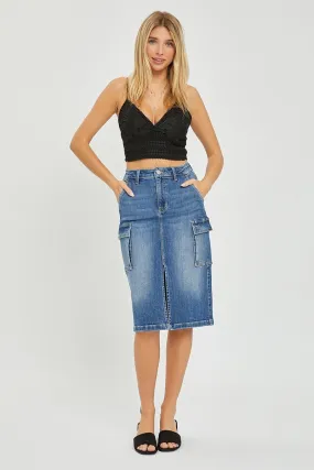 Denim High-Rise Midi Skirt