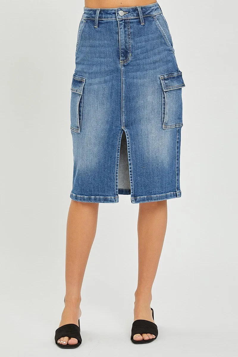 Denim High-Rise Midi Skirt