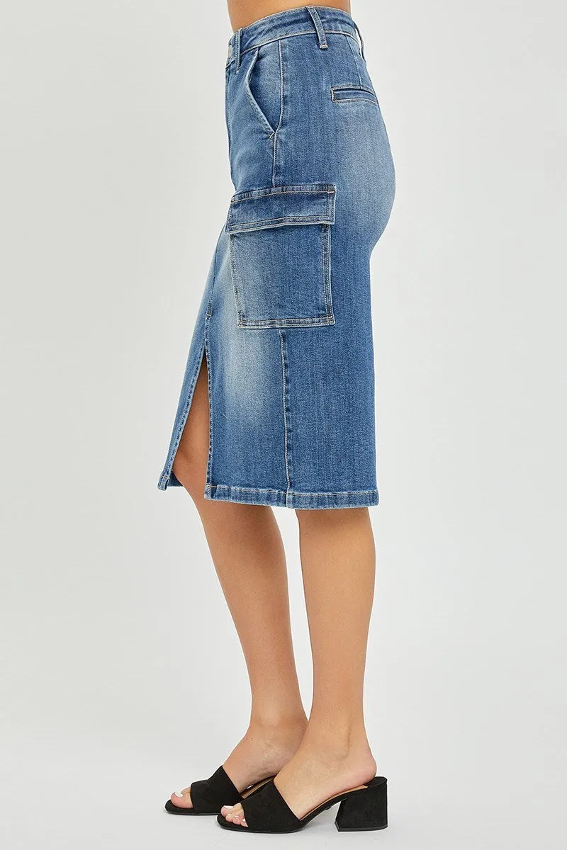 Denim High-Rise Midi Skirt