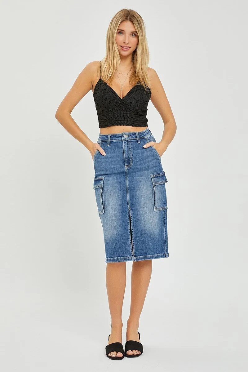 Denim High-Rise Midi Skirt