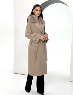 Derby Genuine Polar Fox Textured Cashmere Wool Coat