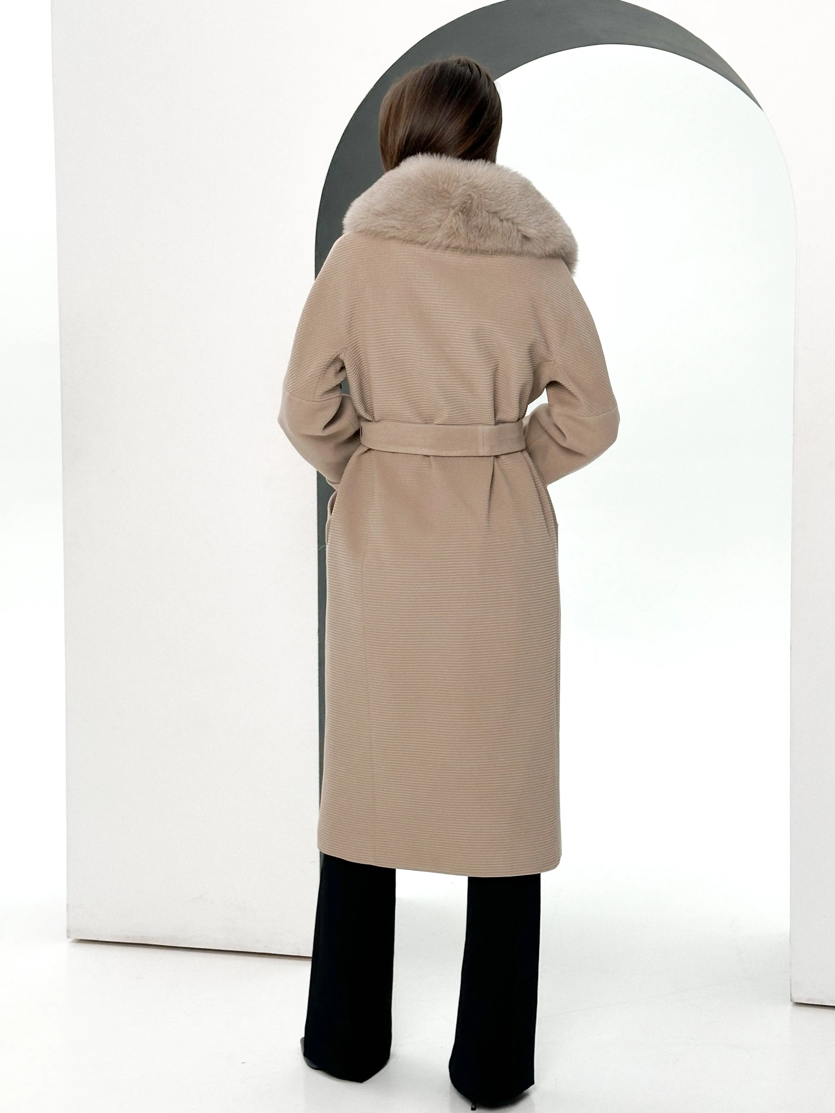 Derby Genuine Polar Fox Textured Cashmere Wool Coat