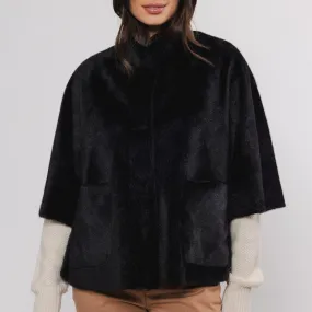 Dewi Faux Fur Cape - Black