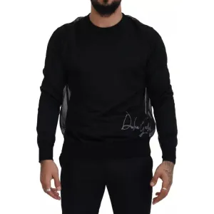 Dolce & Gabbana Black Polyester Crewneck Men Pullover Sweater