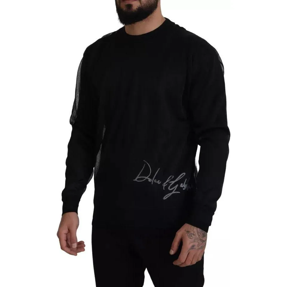 Dolce & Gabbana Black Polyester Logo Men Pullover Sweater