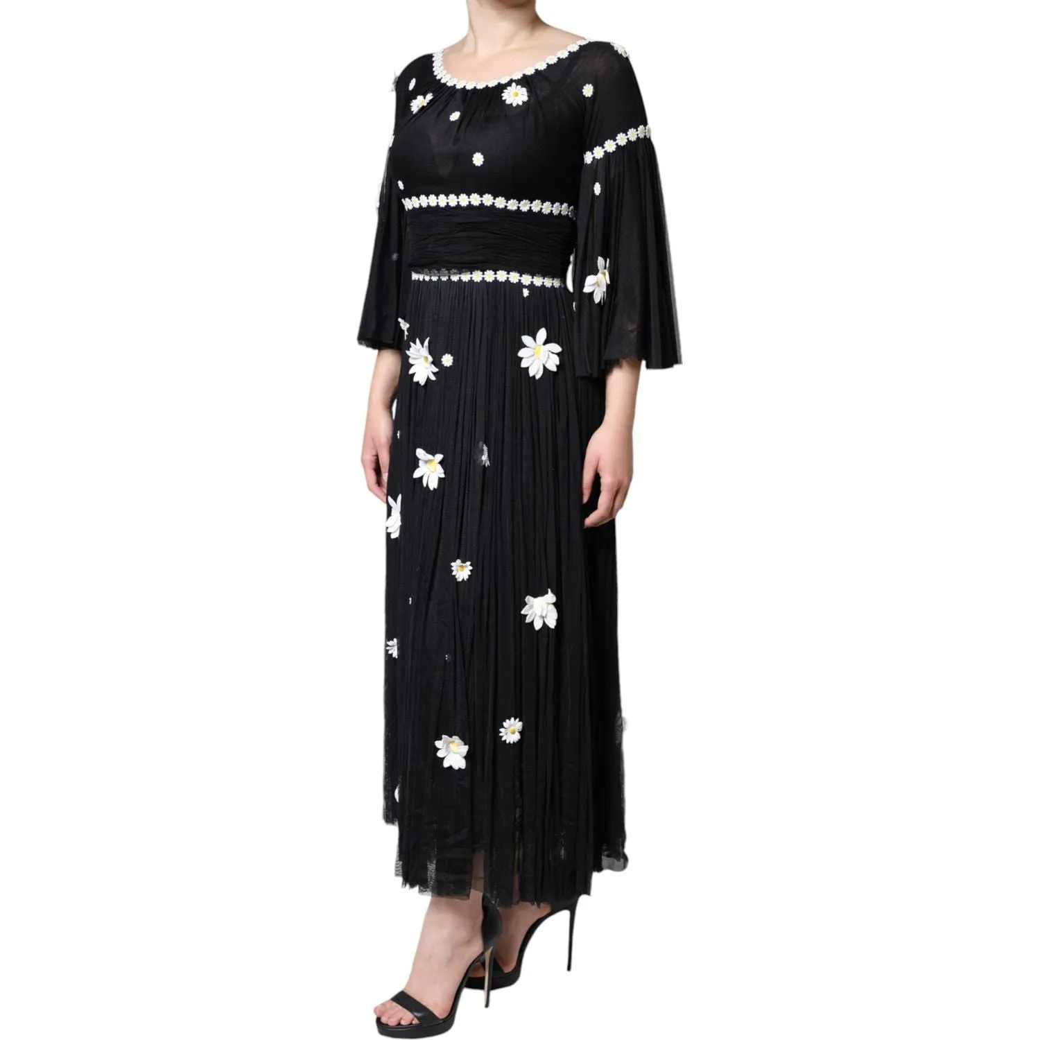 Dolce & Gabbana Black Silk Daisy A-line Long Maxi Dress