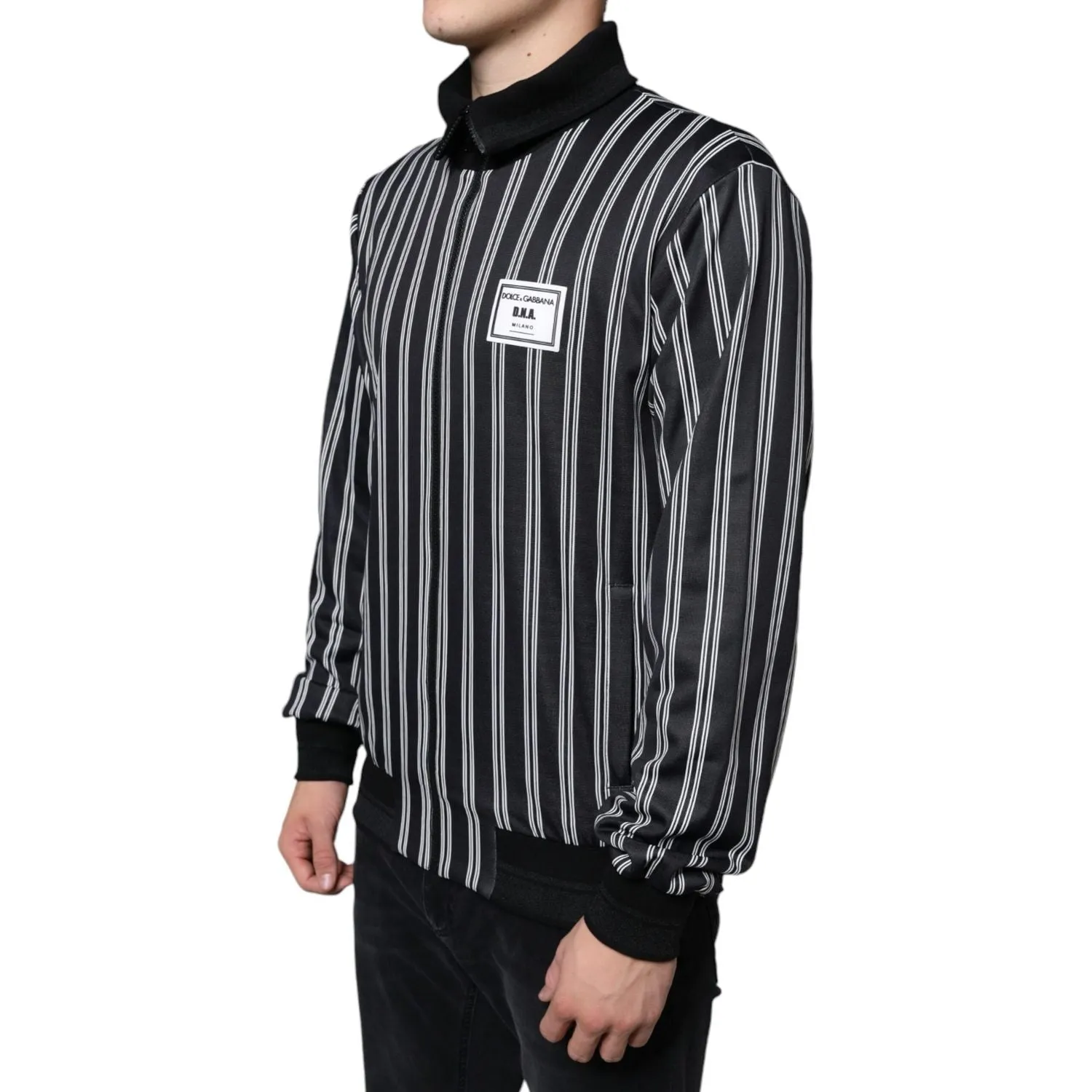 Dolce & Gabbana Black White Stripes Full Zip DNA Milano Men Sweater