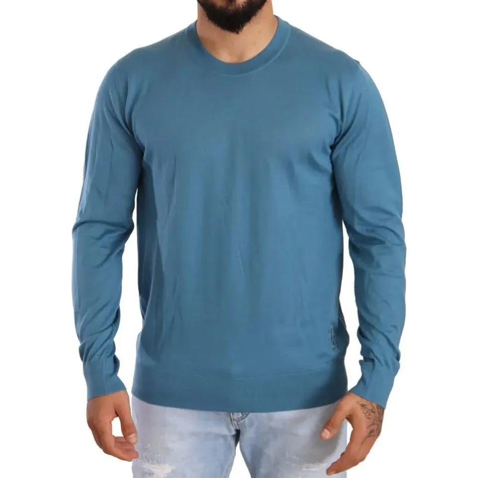 Dolce & Gabbana Blue Cashmere Crewneck Pullover Logo Sweater