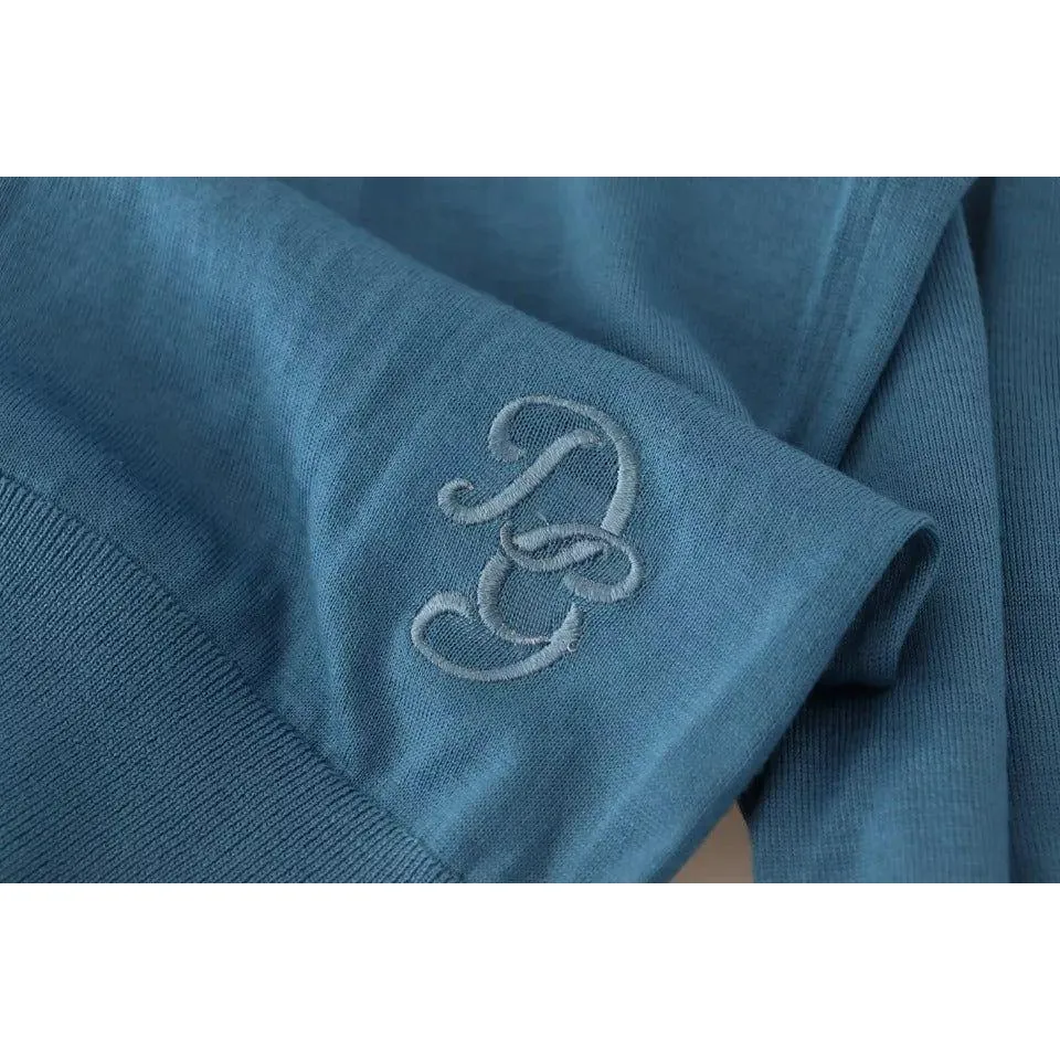 Dolce & Gabbana Blue Cashmere Crewneck Pullover Logo Sweater