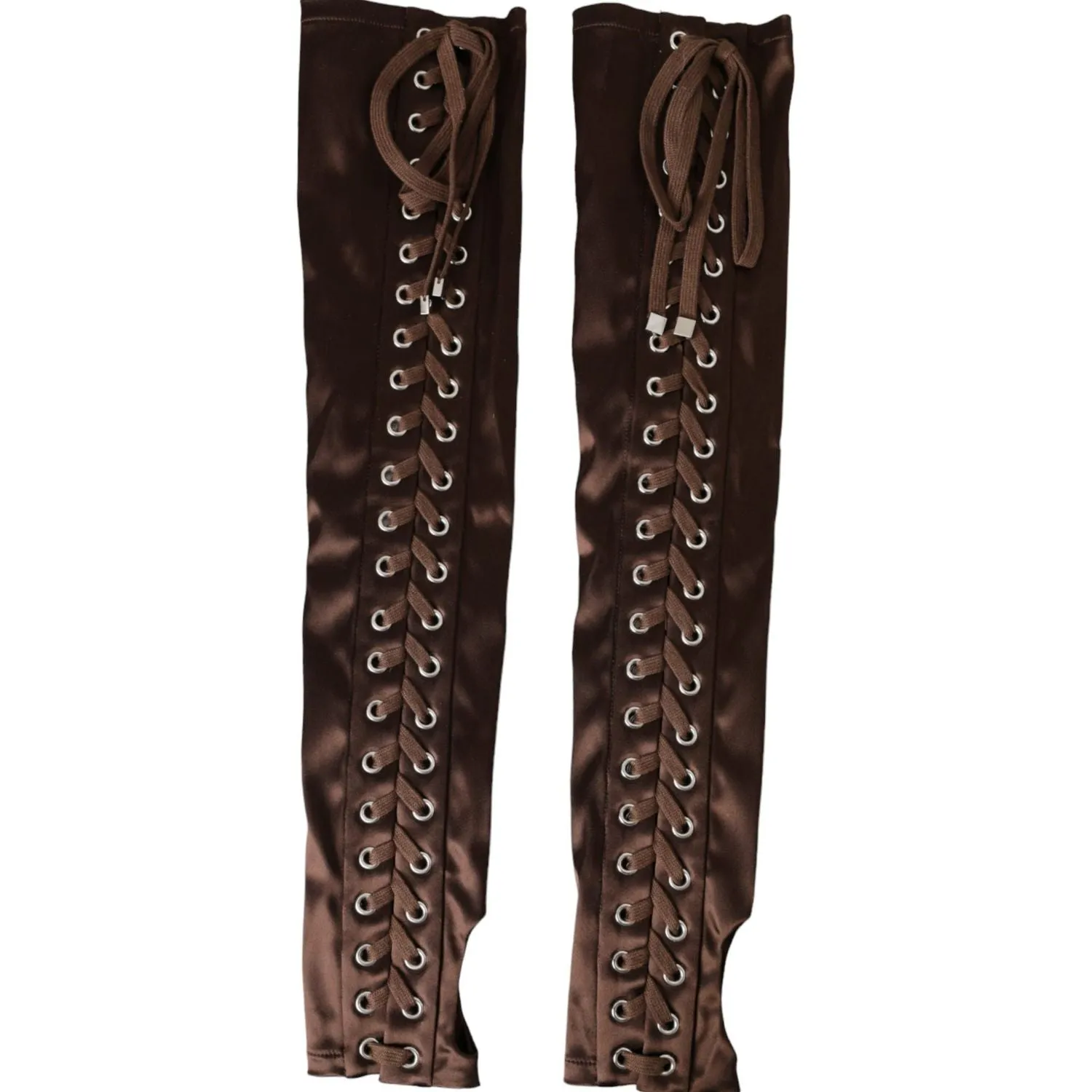 Dolce & Gabbana Brown Acetate Lace Up Fingerless Gloves