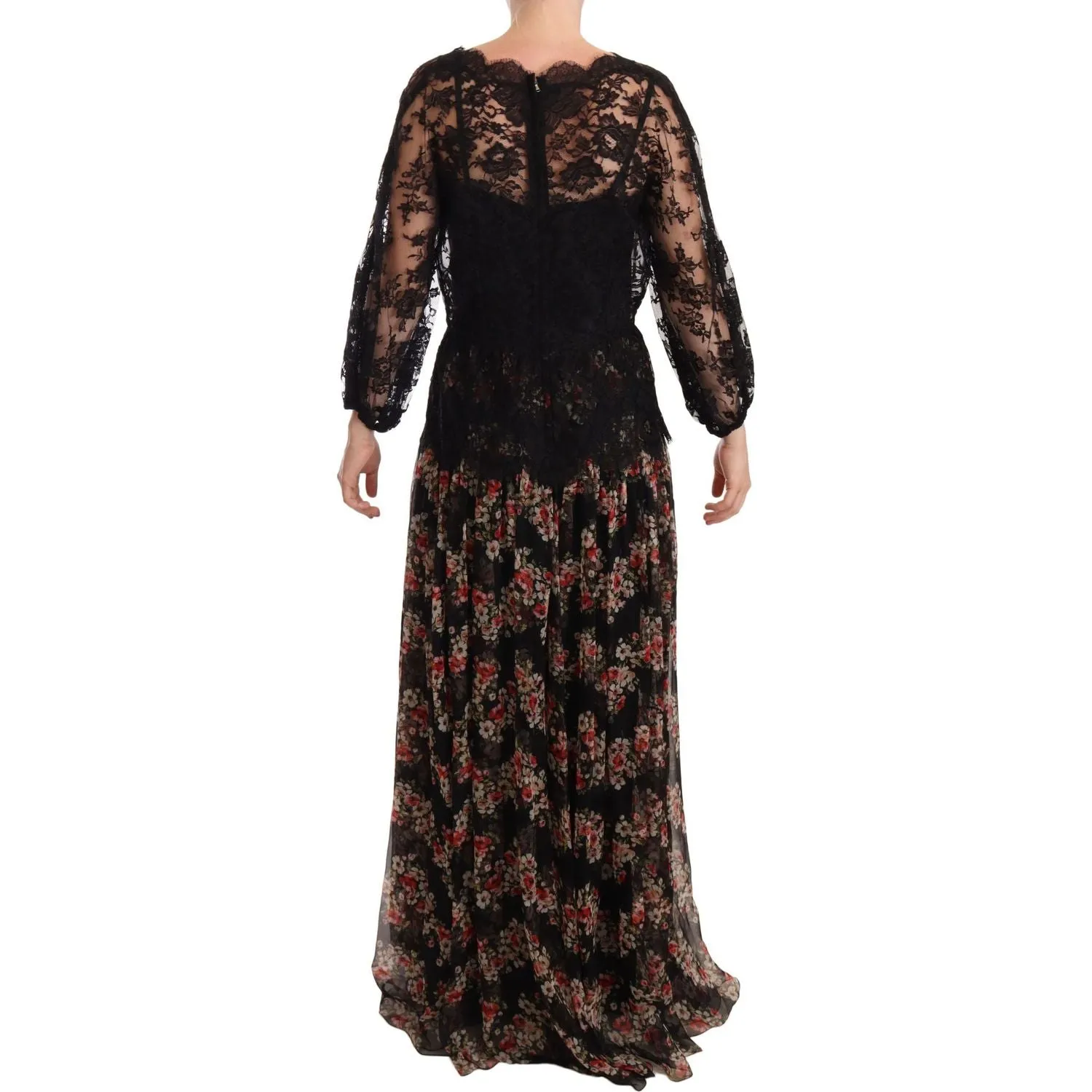 Dolce & Gabbana Elegant Lace Floral Maxi Dress with Polka Dots