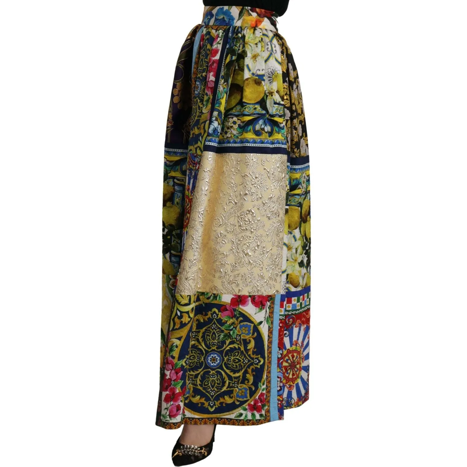 Dolce & Gabbana High Waist Maxi Skirt with Sicilian Patterns