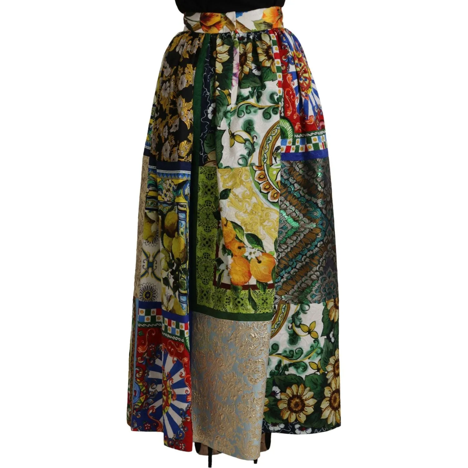 Dolce & Gabbana High Waist Maxi Skirt with Sicilian Patterns