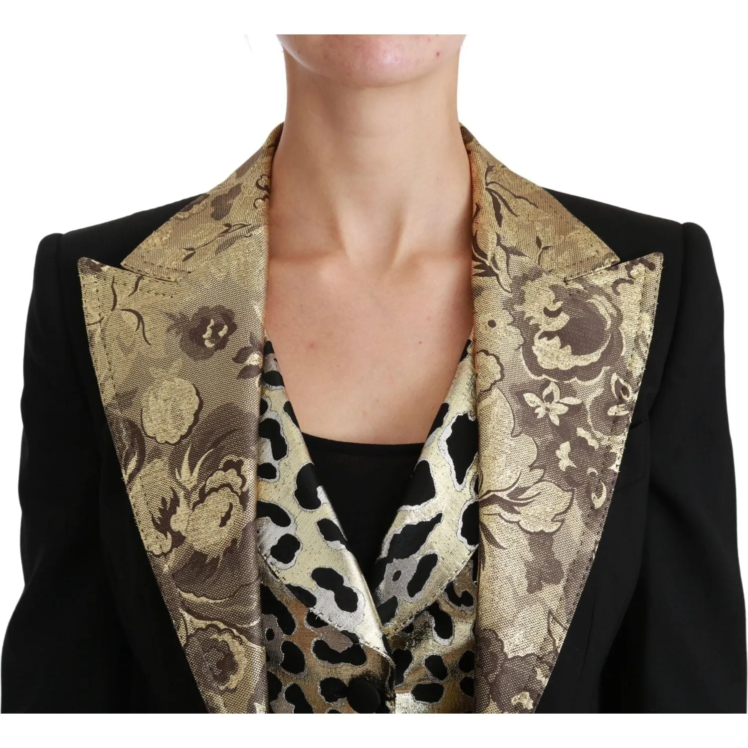 Dolce & Gabbana Opulent Black Gold Floral Jacket and Vest Ensemble