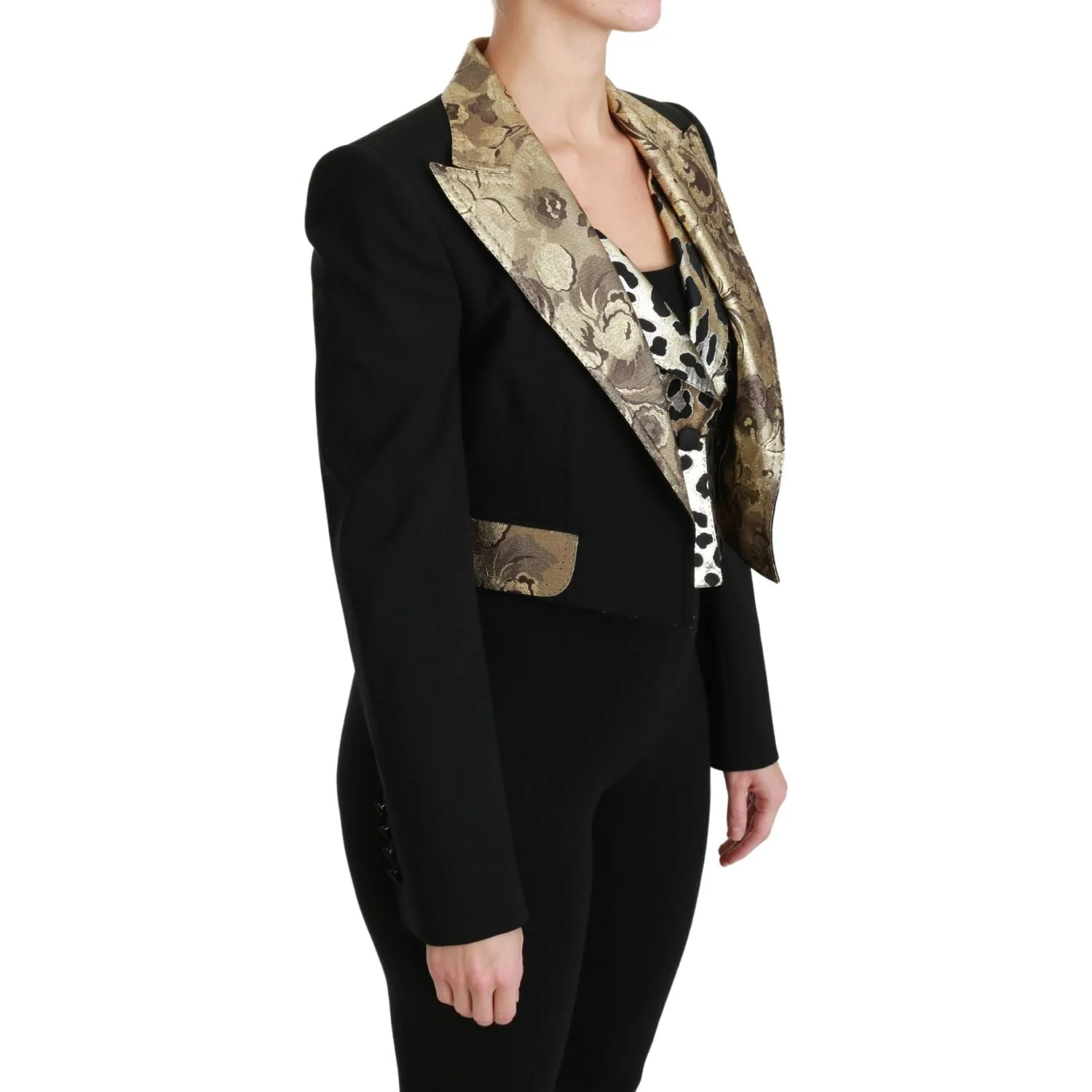 Dolce & Gabbana Opulent Black Gold Floral Jacket and Vest Ensemble