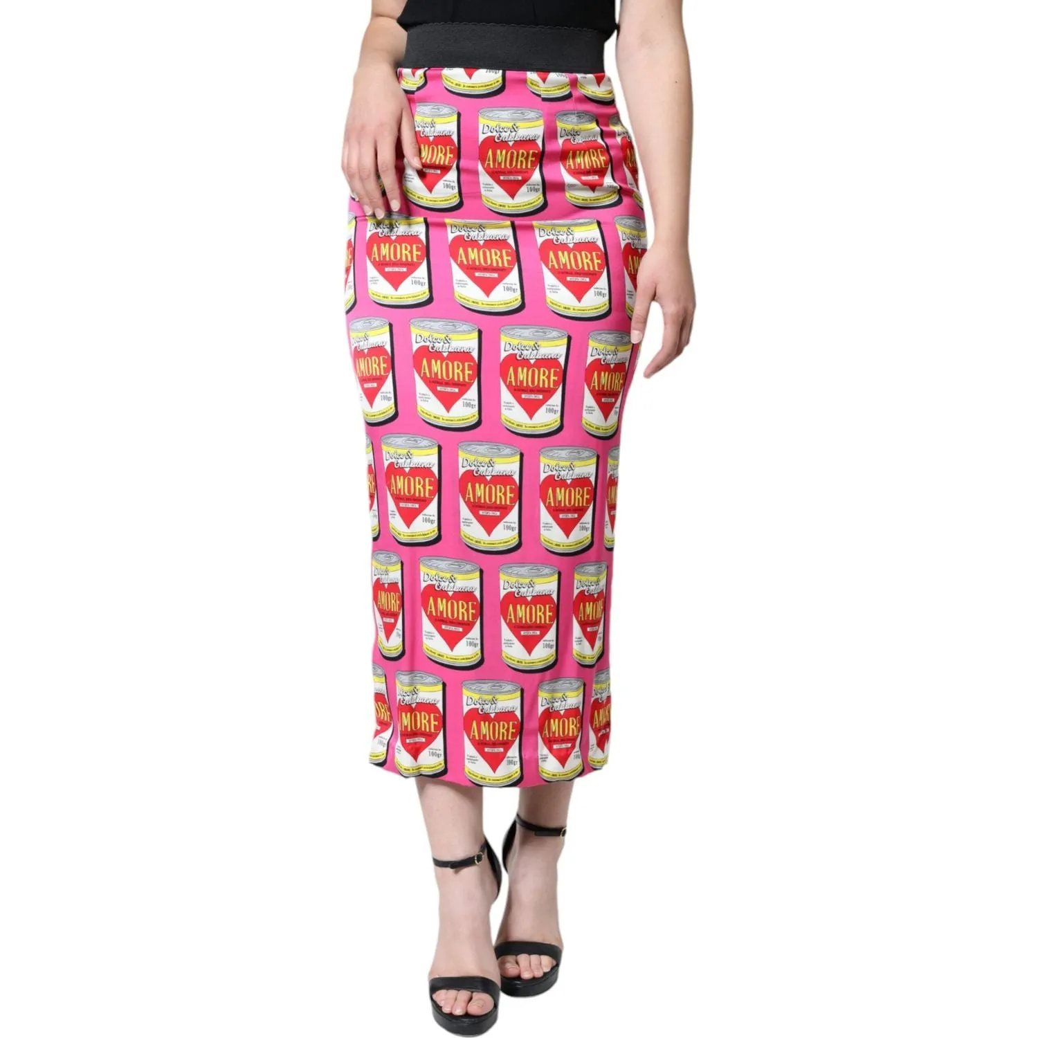 Dolce & Gabbana Pink AMORE Silk High Waist Pencil Cut Skirt