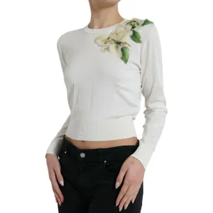 Dolce & Gabbana Silk Floral Applique Pullover Sweater