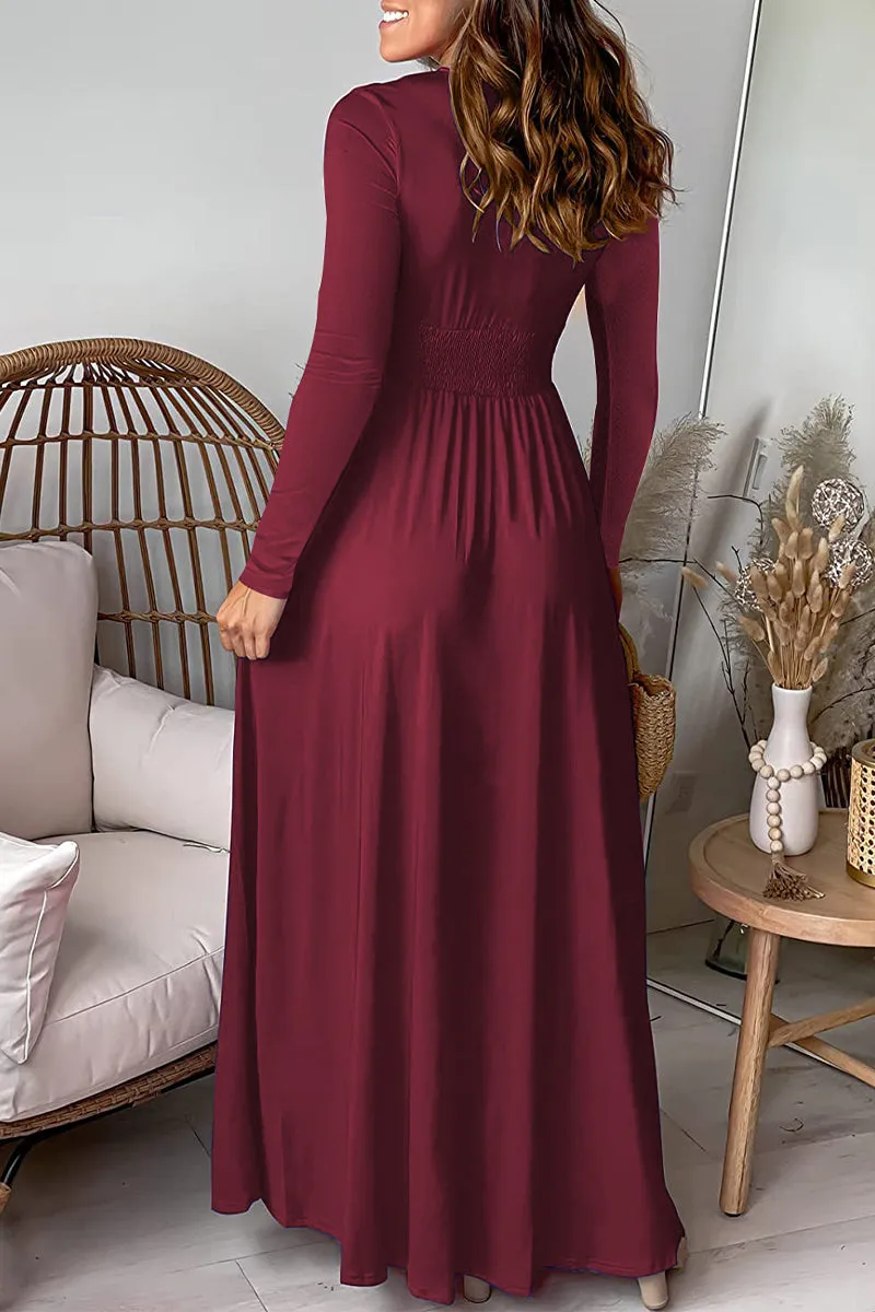 Elegant Solid Slit V Neck Waist Skirt Dresses