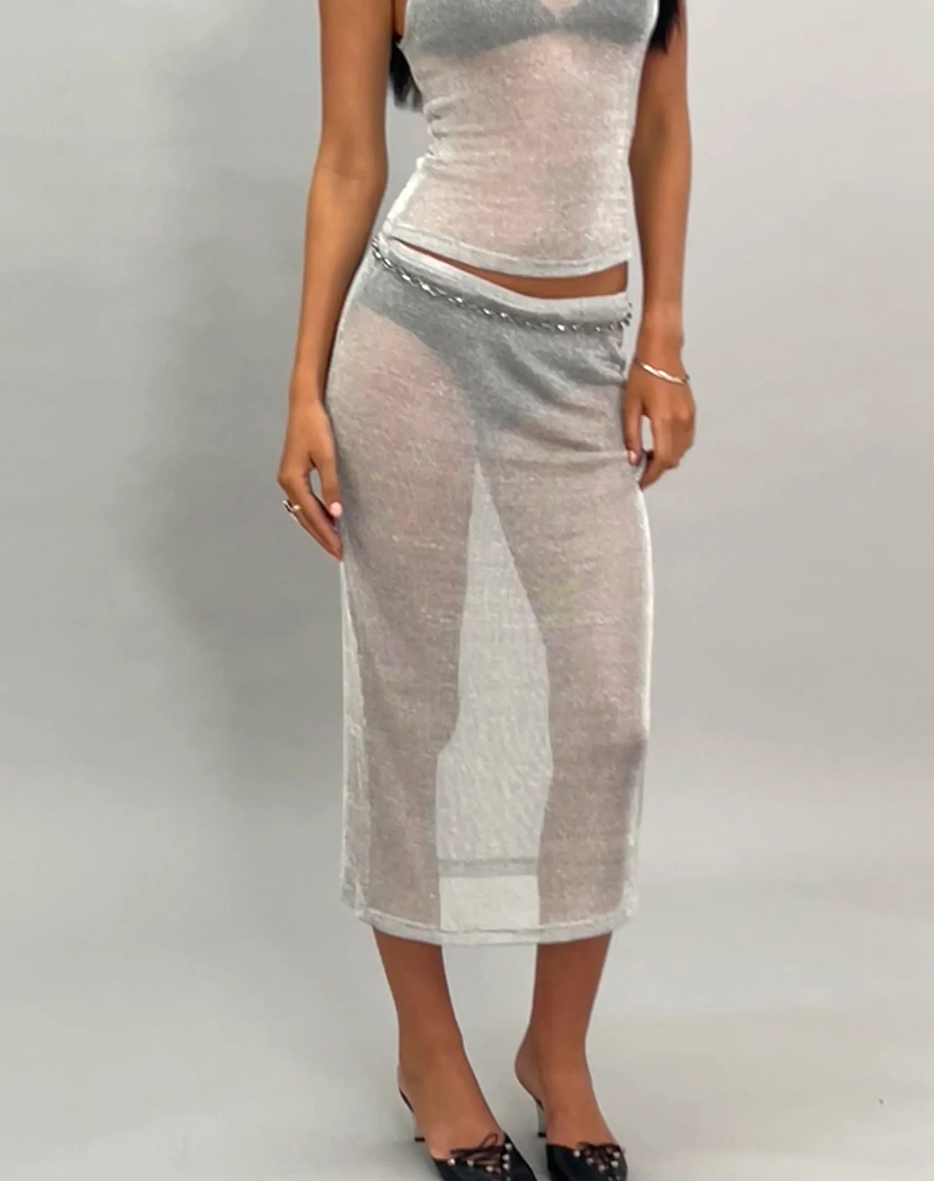 Esra Midi Skirt in Silver Chain