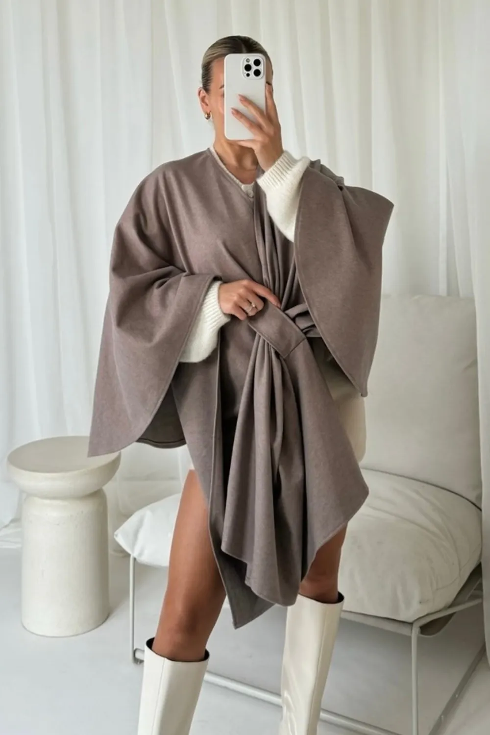 Faith beige wrap tie cape