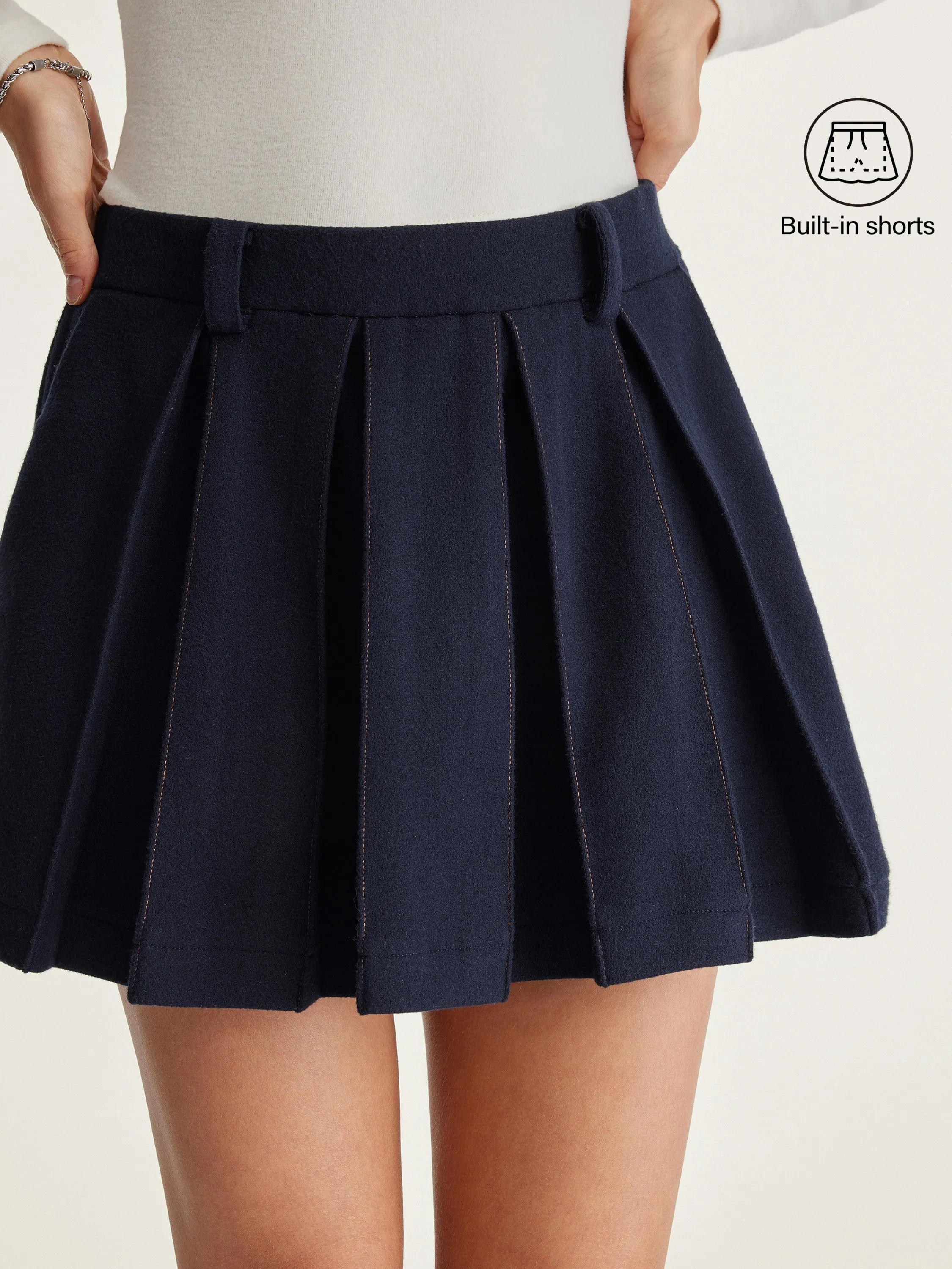 Felt Texture Pleated Mini Skort