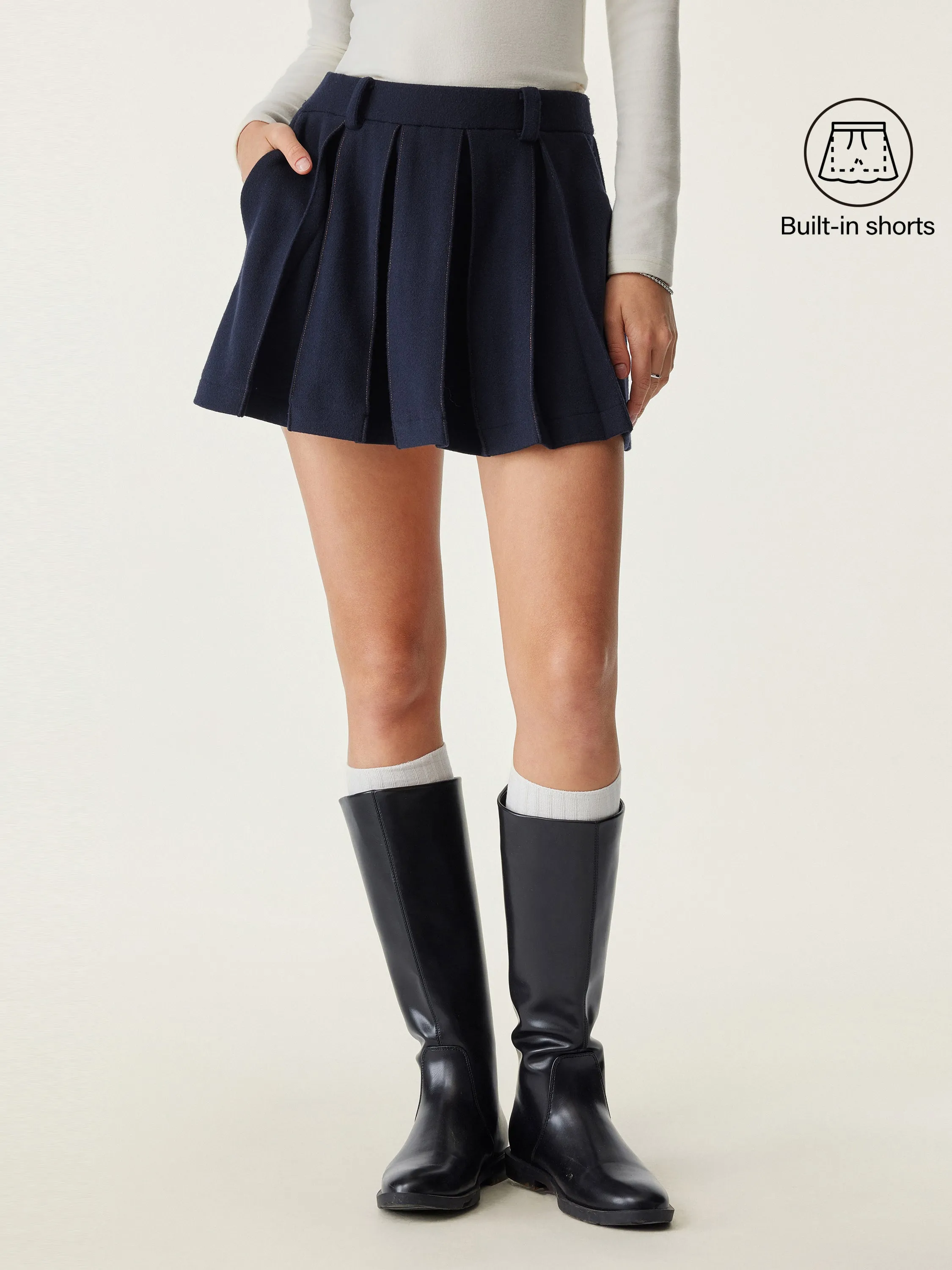 Felt Texture Pleated Mini Skort