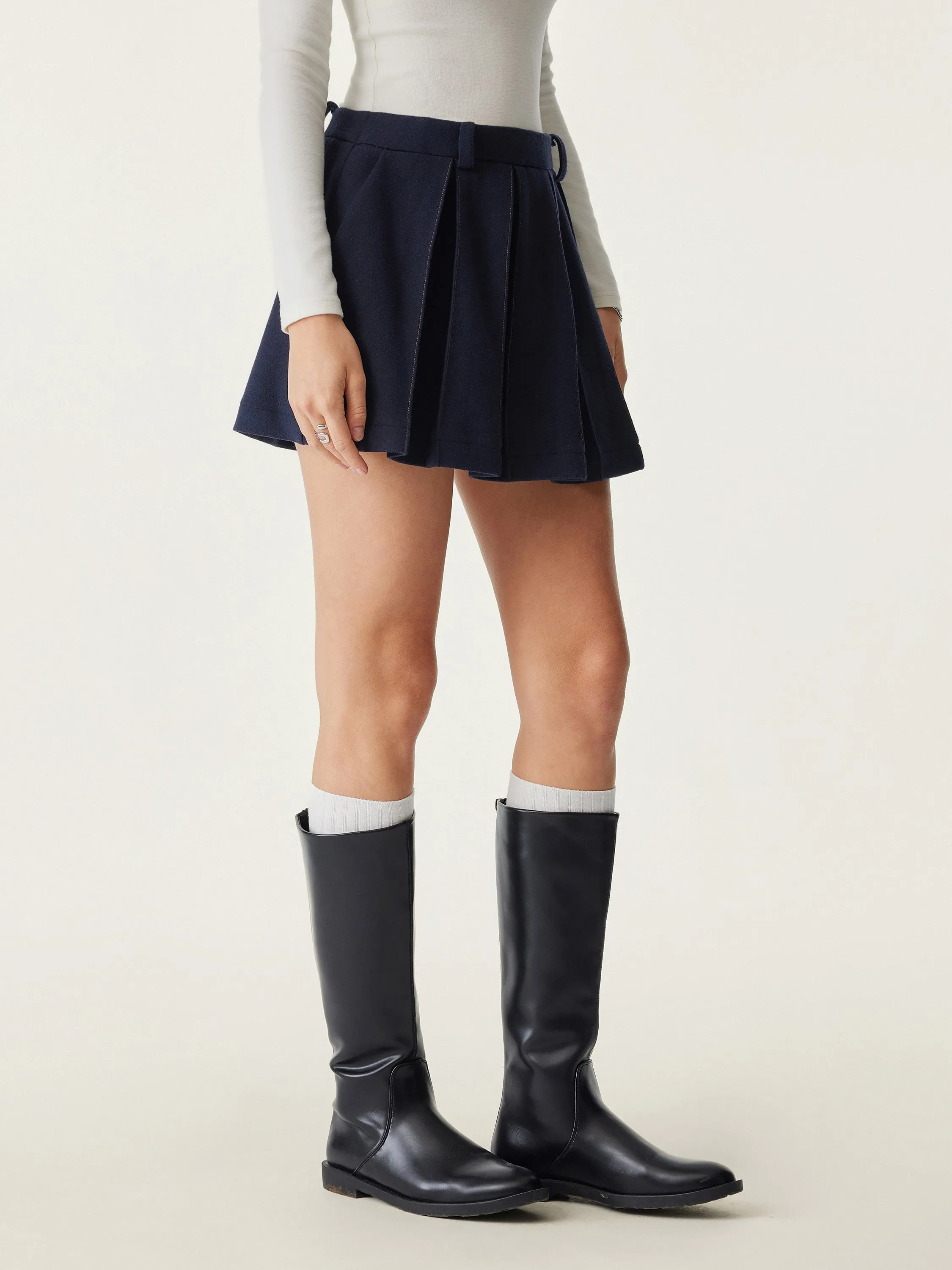 Felt Texture Pleated Mini Skort