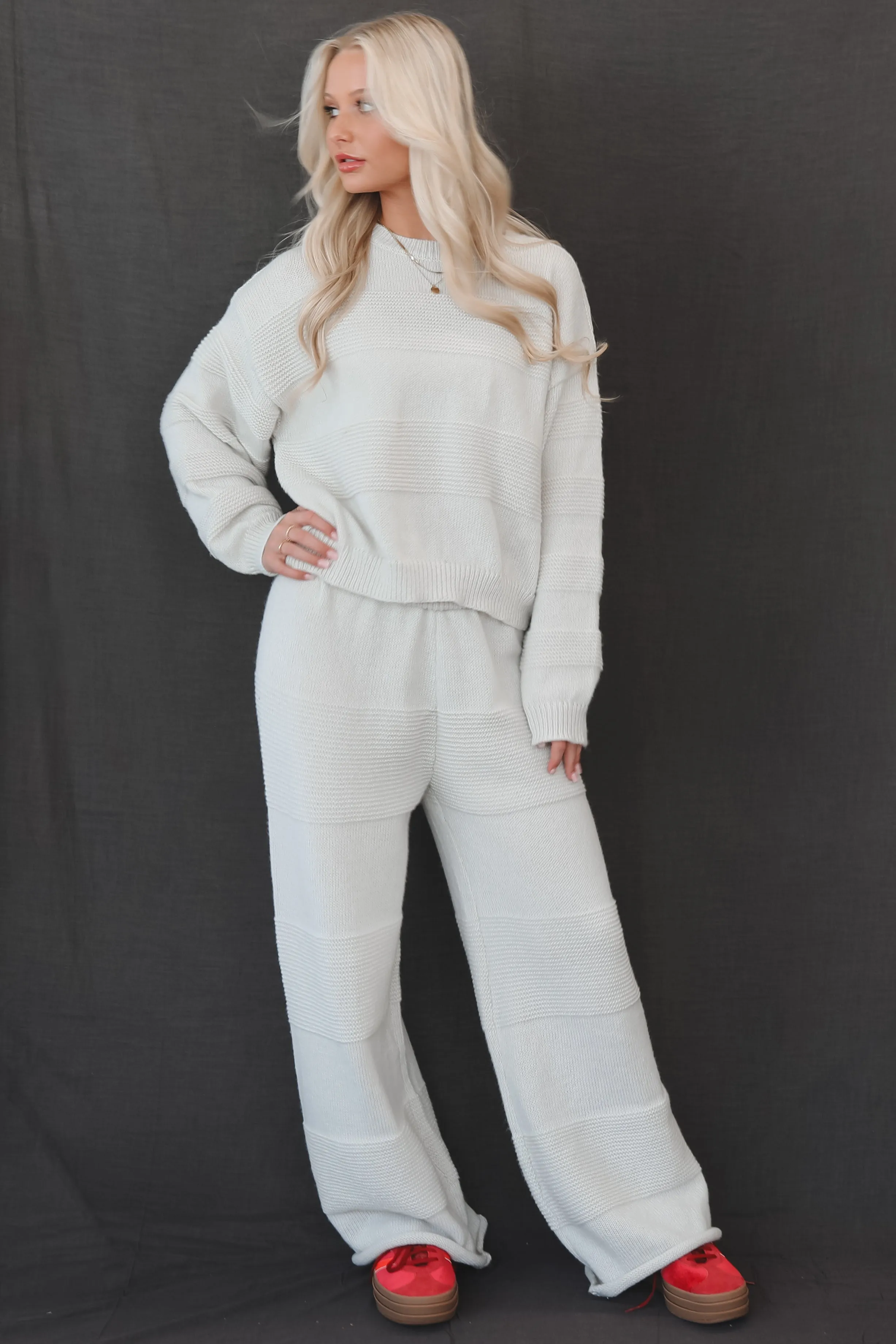 Flight Booked Taupe Knit Sweater Flare Pants