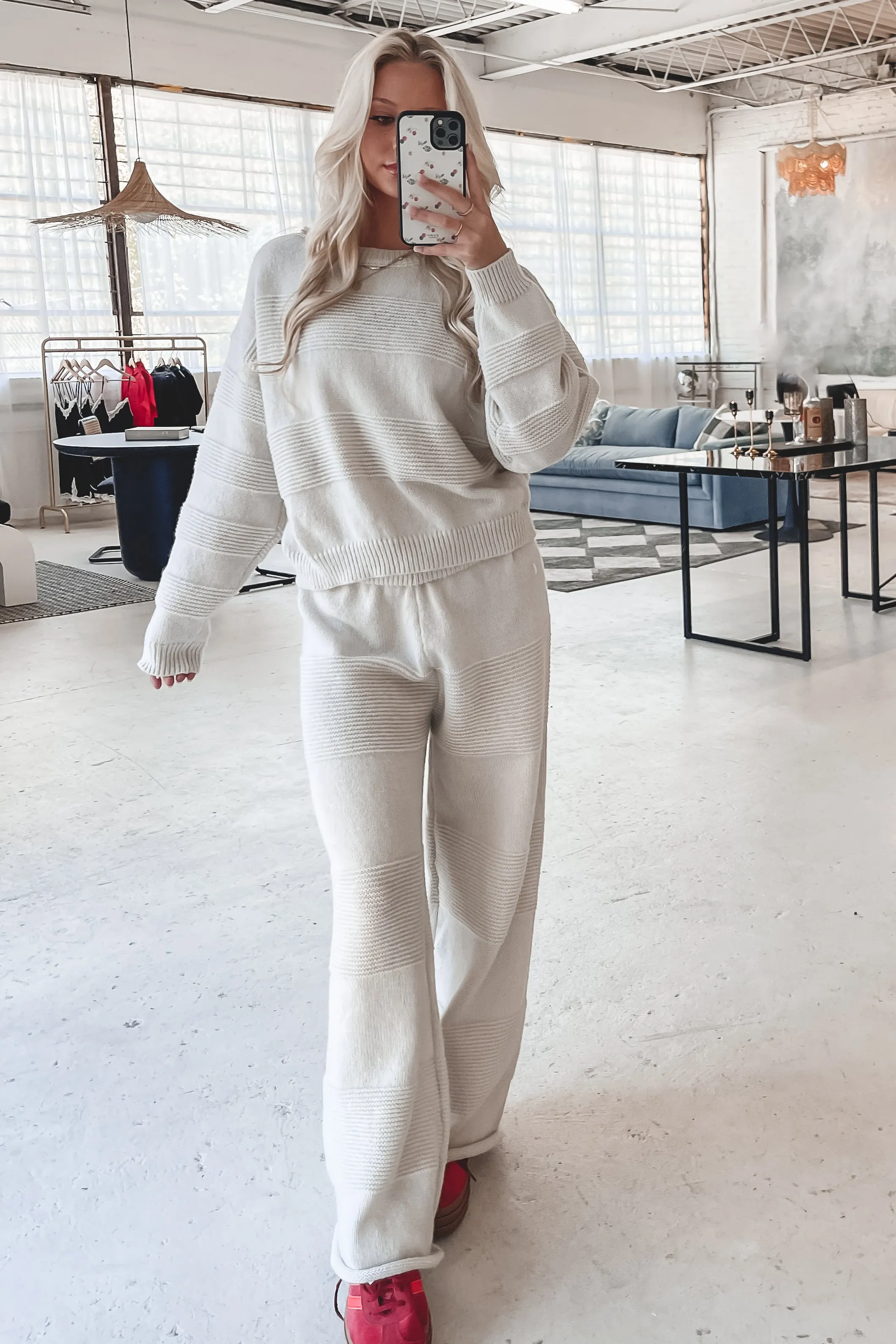 Flight Booked Taupe Knit Sweater Flare Pants