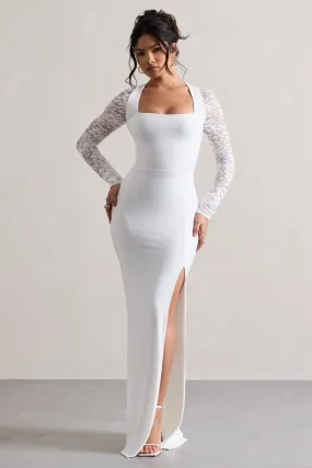 For Love | White Split Maxi Dress With Lace Sleeves