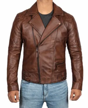 Frisco Quilted Asymmetrical Brown Motorcycle Leather Jacket