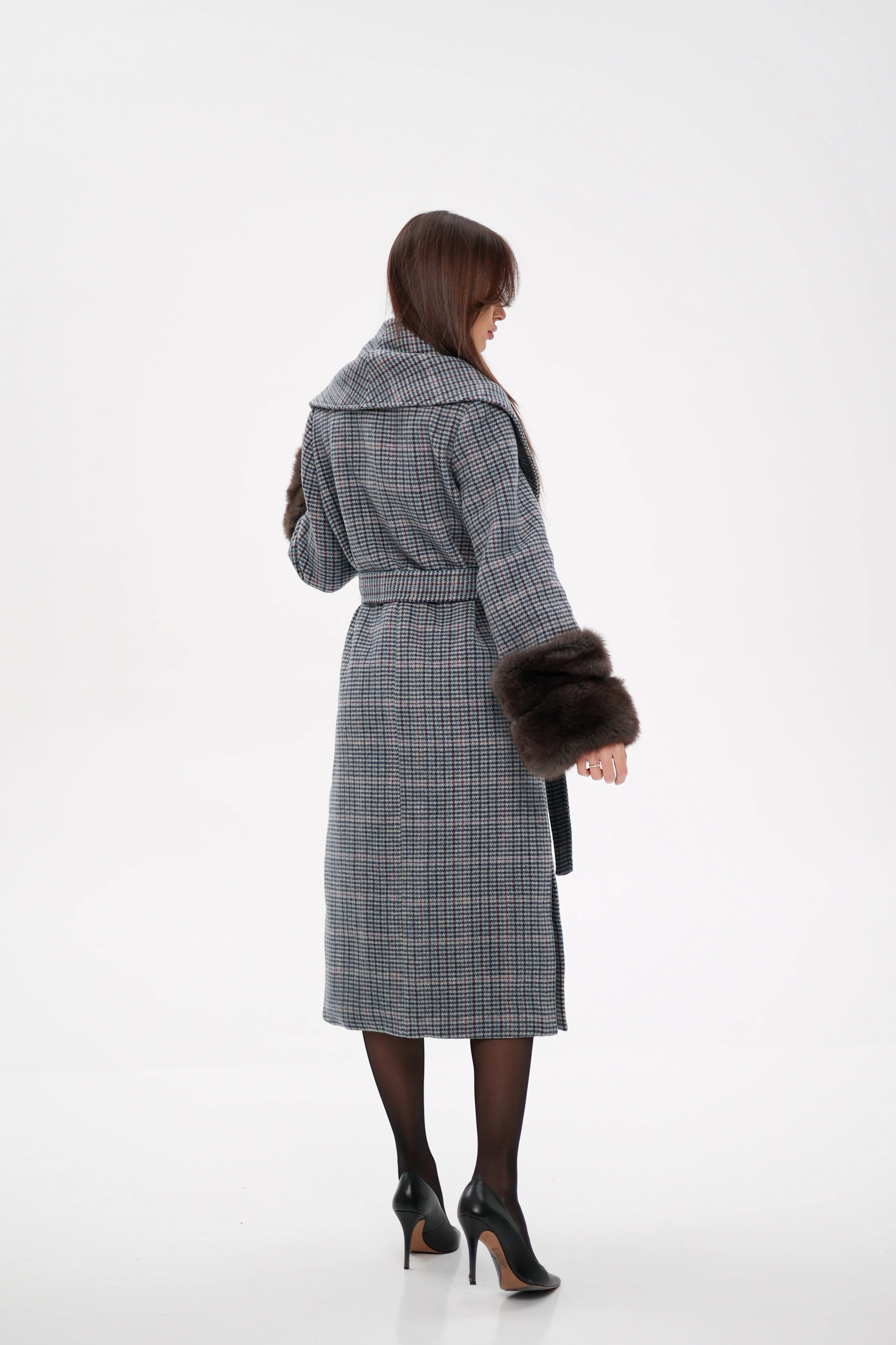 Genuine Polar Fox Fur Virgin Wool Wrap Coat