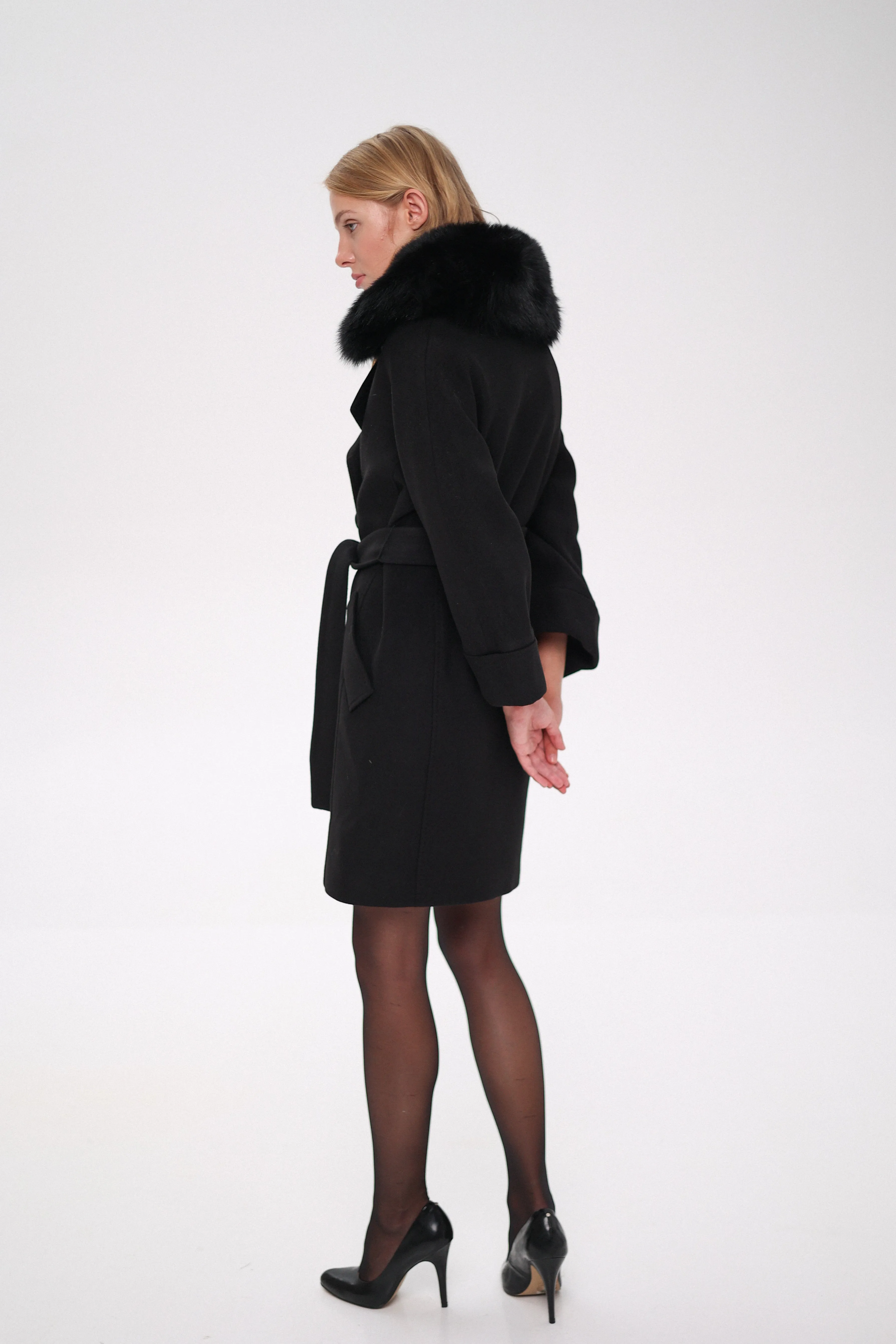 Genuine Polar Fox Tailored Cashmere-Wool Coat