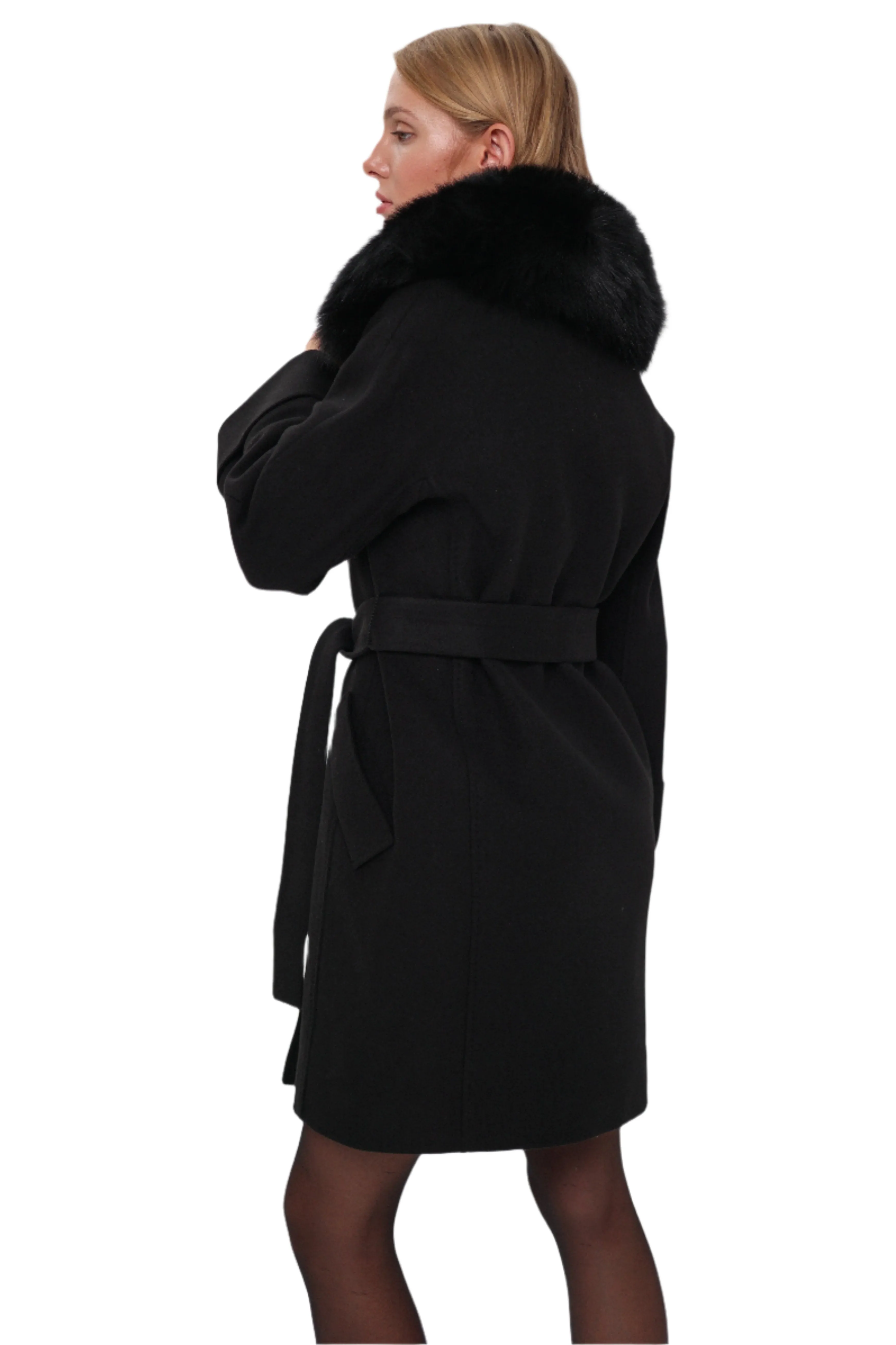 Genuine Polar Fox Tailored Cashmere-Wool Coat