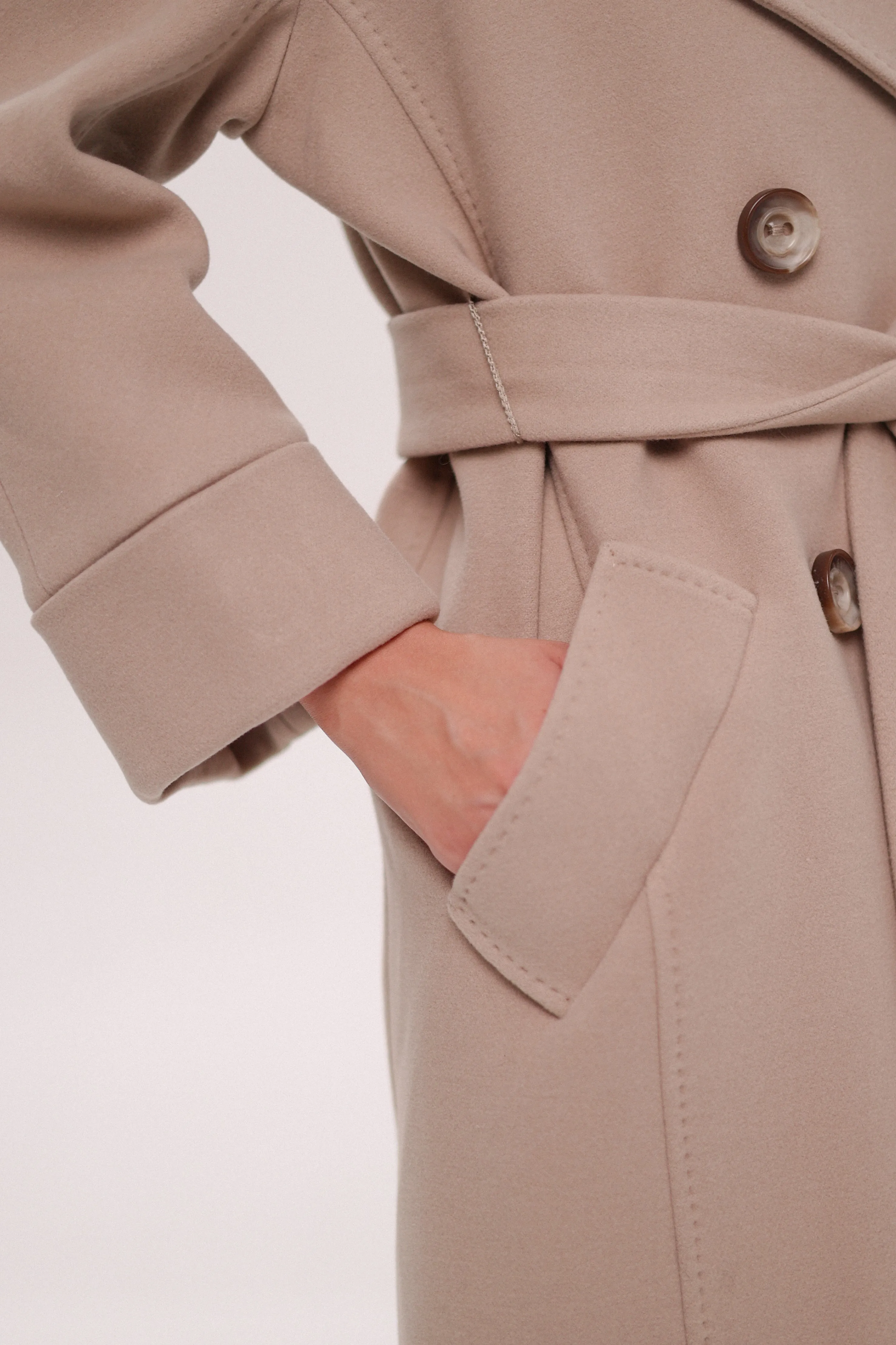 Genuine Polar Fox Tailored Cashmere-Wool Coat