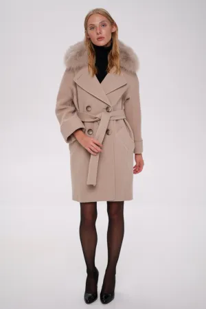 Genuine Polar Fox Tailored Cashmere-Wool Coat