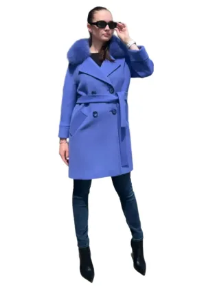 Genuine Polar Fox Tailored Cashmere-Wool Coat