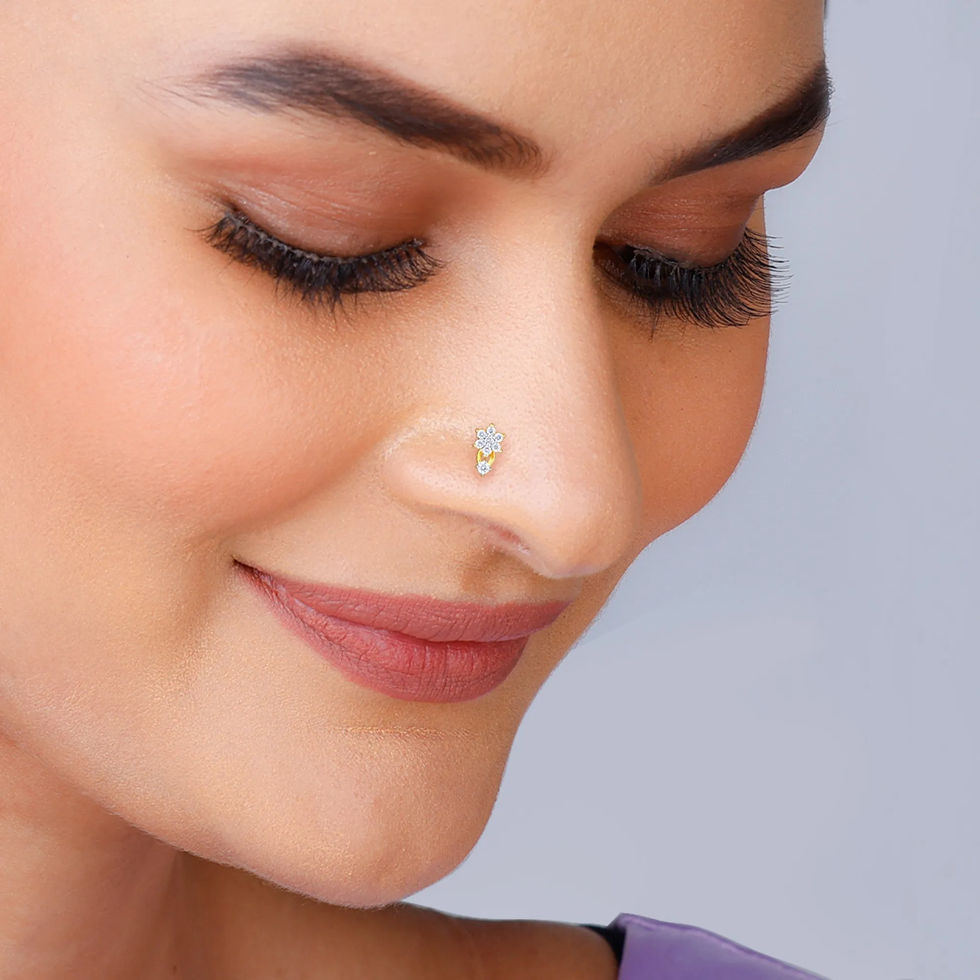 Gold Dreamy Floral Diamond Nose Pin