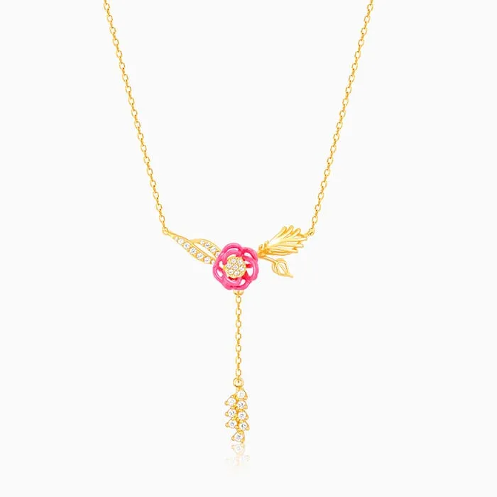 Golden Pink Brahma Kamal Lariat Necklace